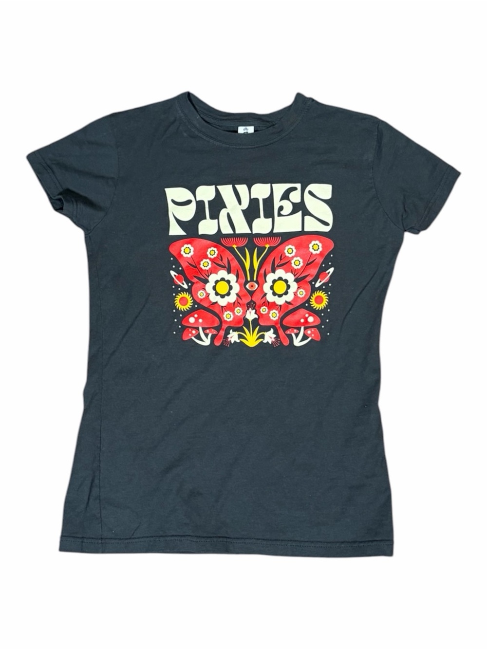 Pixies Graphic Tee - Black with Red Floral Butterfly Print
